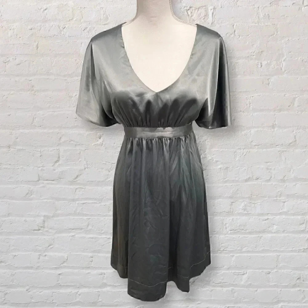 NWT H&M V-neck Short Sleeve Teal Dress with Bow Tie Size 10 